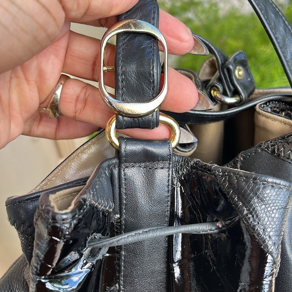 Vintage Patchwork Leather Drawstring Bag - image 8